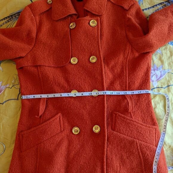 SANDRO sport tangerine orange wool pea coat euc sz m - Picture 6 of 7